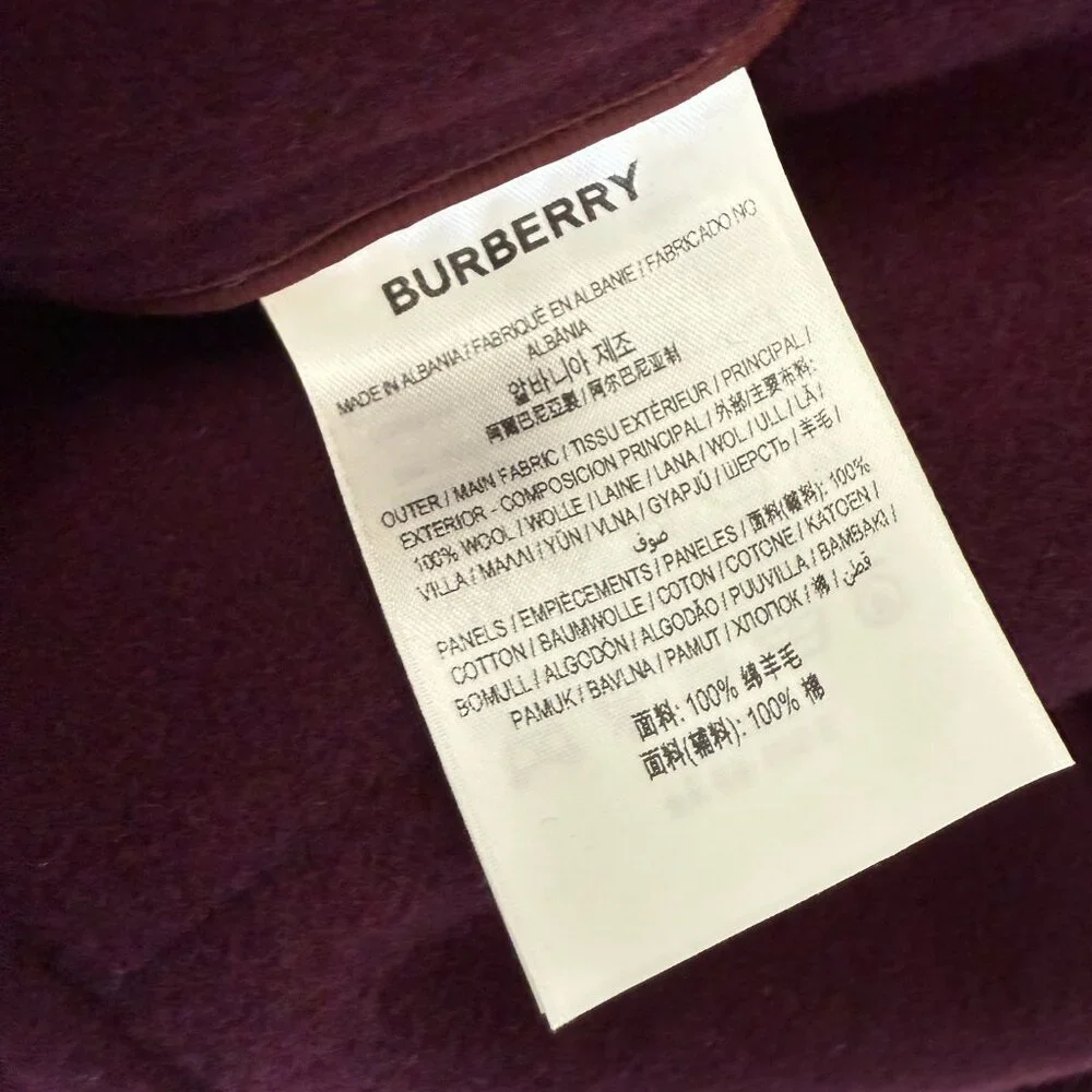 Burberry Belfield Women's Wine Red Merino Wool Hooded‎ Overcoat, Size 4 - Picture 14 of 16